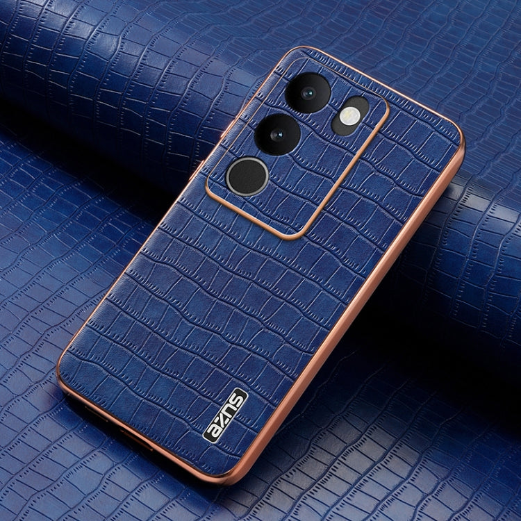 For vivo V29 / V29 Pro AZNS Electroplated Frame Crocodile Texture Full Coverage Phone Case(Blue)
