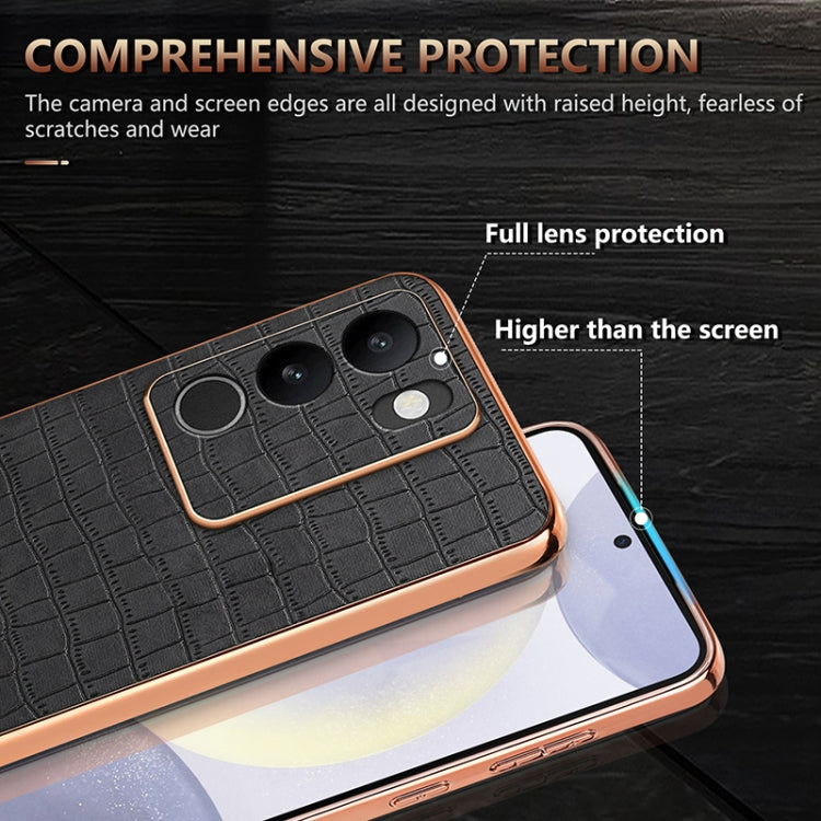 For vivo V29 / V29 Pro AZNS Electroplated Frame Crocodile Texture Full Coverage Phone Case(Blue)