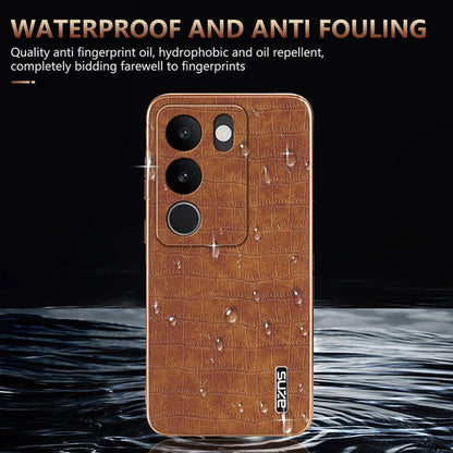 For vivo V29 / V29 Pro AZNS Electroplated Frame Crocodile Texture Full Coverage Phone Case(White)