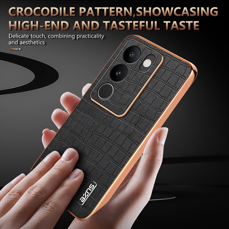 For vivo V29 / V29 Pro AZNS Electroplated Frame Crocodile Texture Full Coverage Phone Case(White)