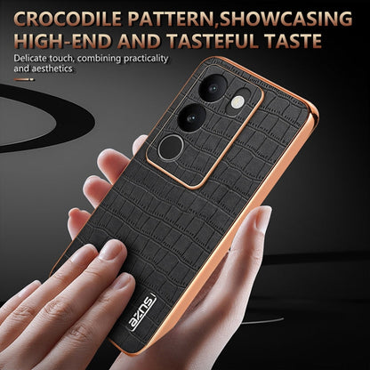 For vivo V29 / V29 Pro AZNS Electroplated Frame Crocodile Texture Full Coverage Phone Case(White)