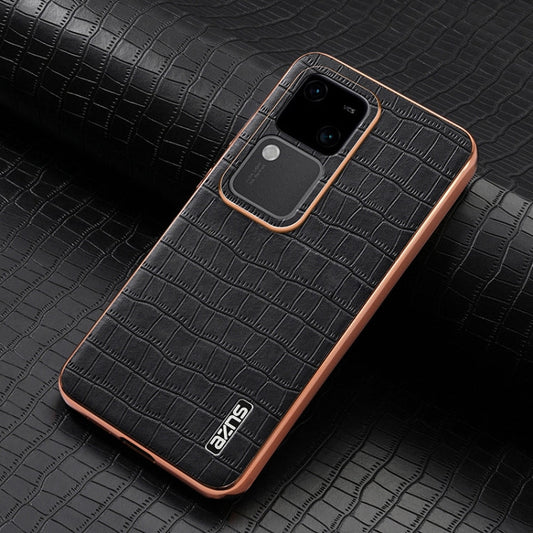 For vivo S18 / S18 Pro AZNS Electroplated Frame Crocodile Texture Full Coverage Phone Case(Black)