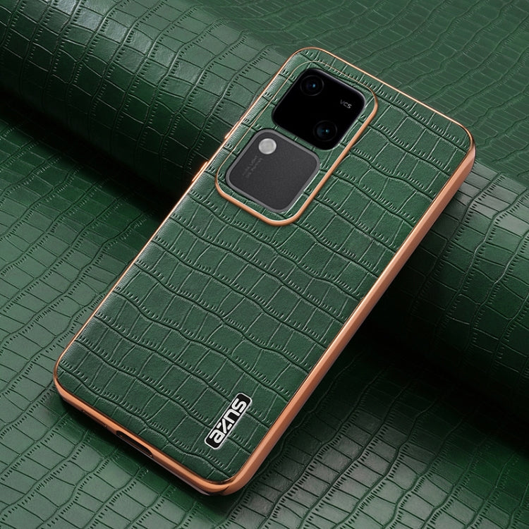 For vivo S18 / S18 Pro AZNS Electroplated Frame Crocodile Texture Full Coverage Phone Case(Green)