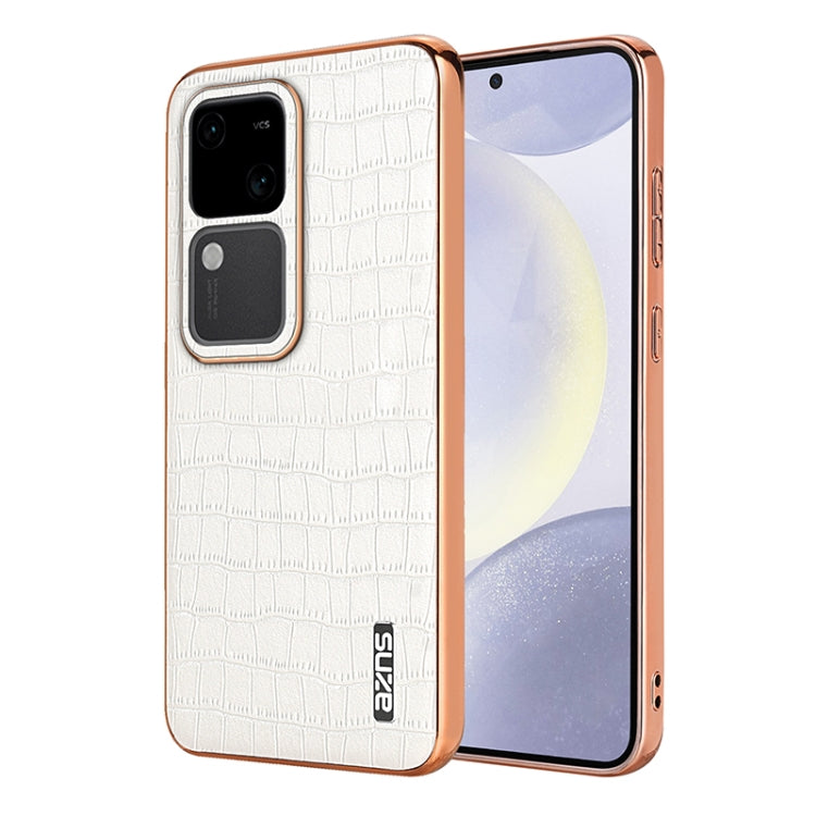 For vivo S18 / S18 Pro AZNS Electroplated Frame Crocodile Texture Full Coverage Phone Case(White)