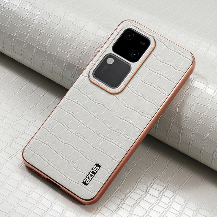 For vivo S18 / S18 Pro AZNS Electroplated Frame Crocodile Texture Full Coverage Phone Case(White)