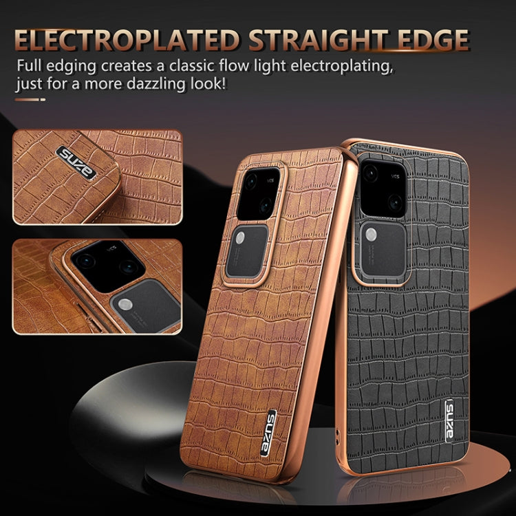 For vivo S18 / S18 Pro AZNS Electroplated Frame Crocodile Texture Full Coverage Phone Case(White)
