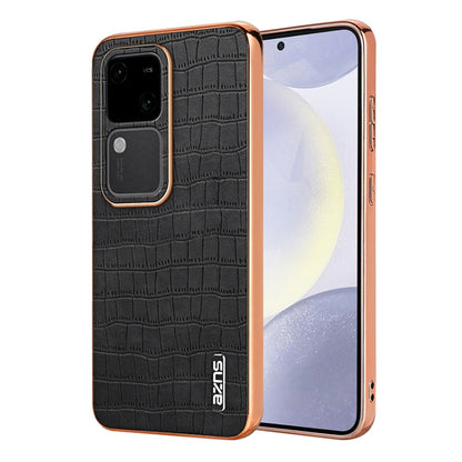 For vivo V30 / V30 Pro AZNS Electroplated Frame Crocodile Texture Full Coverage Phone Case(Black)