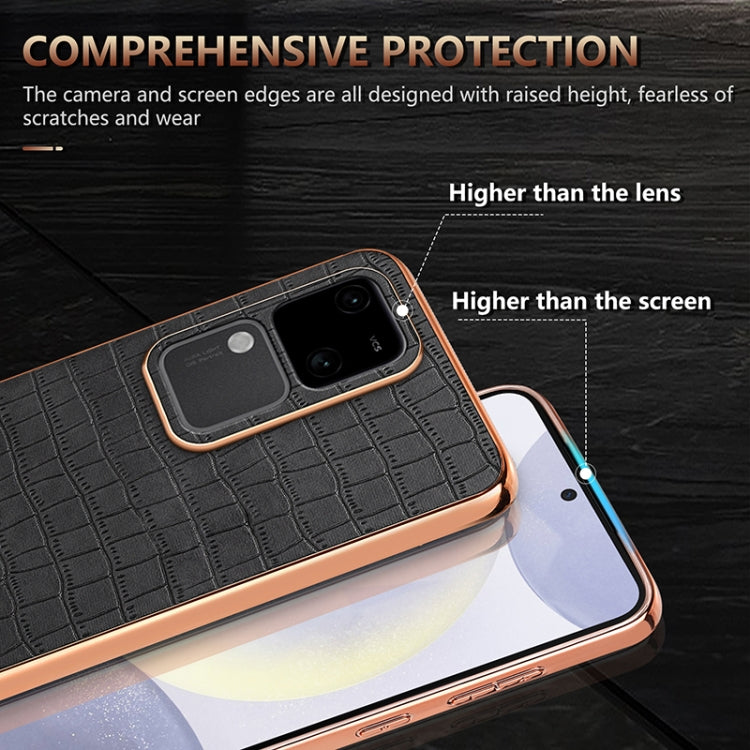 For vivo V30 / V30 Pro AZNS Electroplated Frame Crocodile Texture Full Coverage Phone Case(Black)