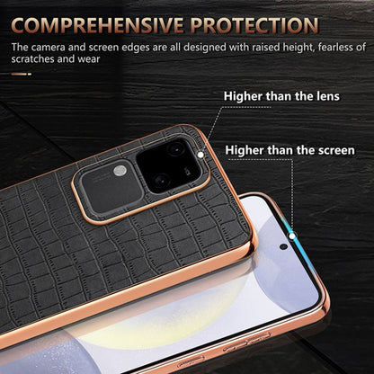 For vivo V30 / V30 Pro AZNS Electroplated Frame Crocodile Texture Full Coverage Phone Case(Black)