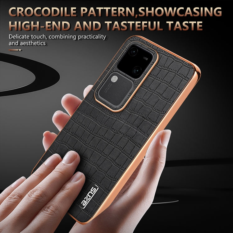For vivo V30 / V30 Pro AZNS Electroplated Frame Crocodile Texture Full Coverage Phone Case(Black)