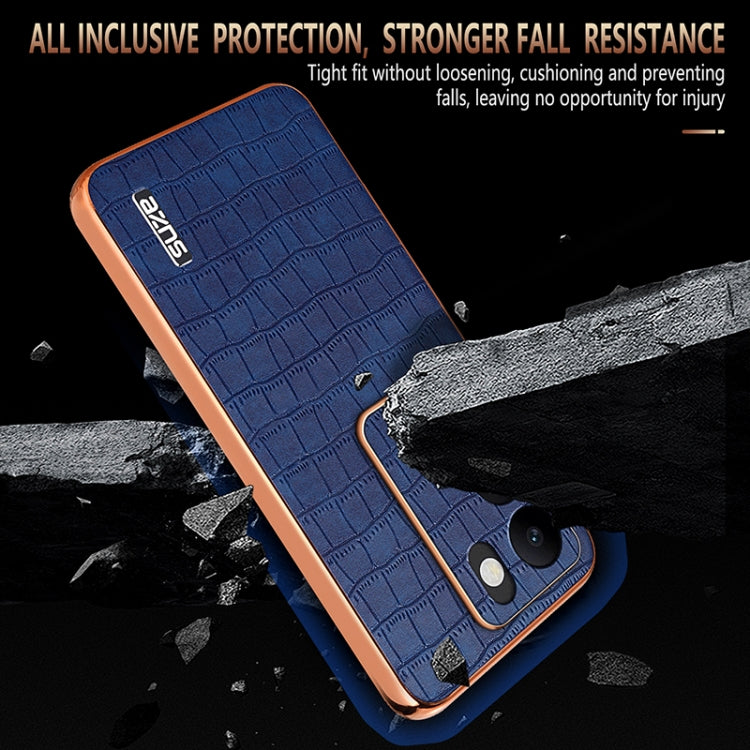 Pour vivo V30 / V30 Pro AZNS Coque de téléphone à couverture complète en similicuir texturé crocodile avec cadre électroplaqué (Marron)