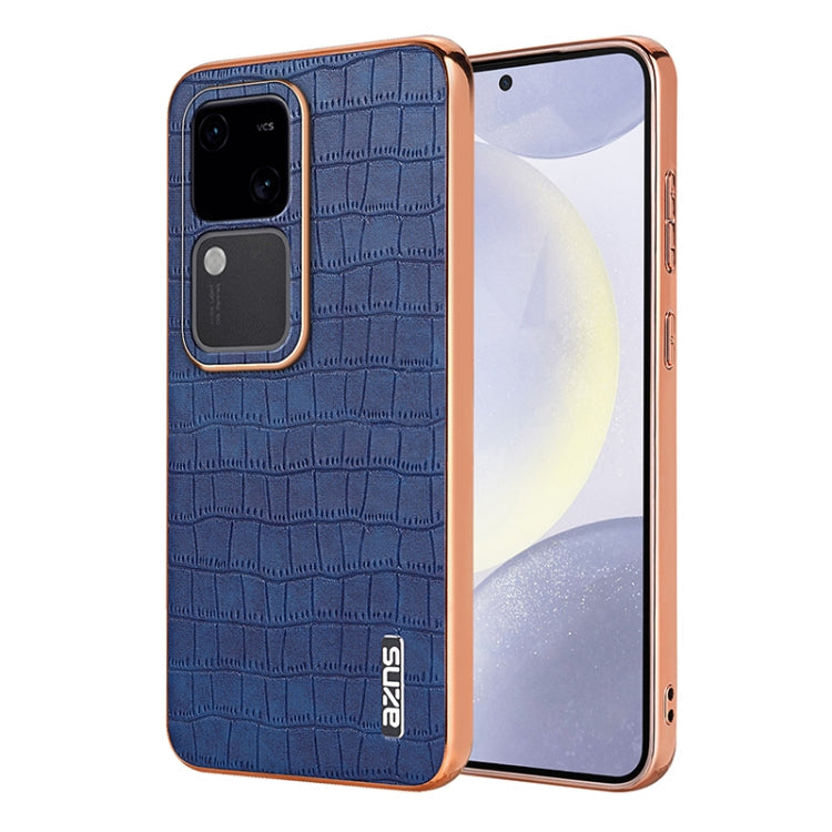 For vivo V30 / V30 Pro AZNS Electroplated Frame Crocodile Texture Full Coverage Phone Case(Blue)