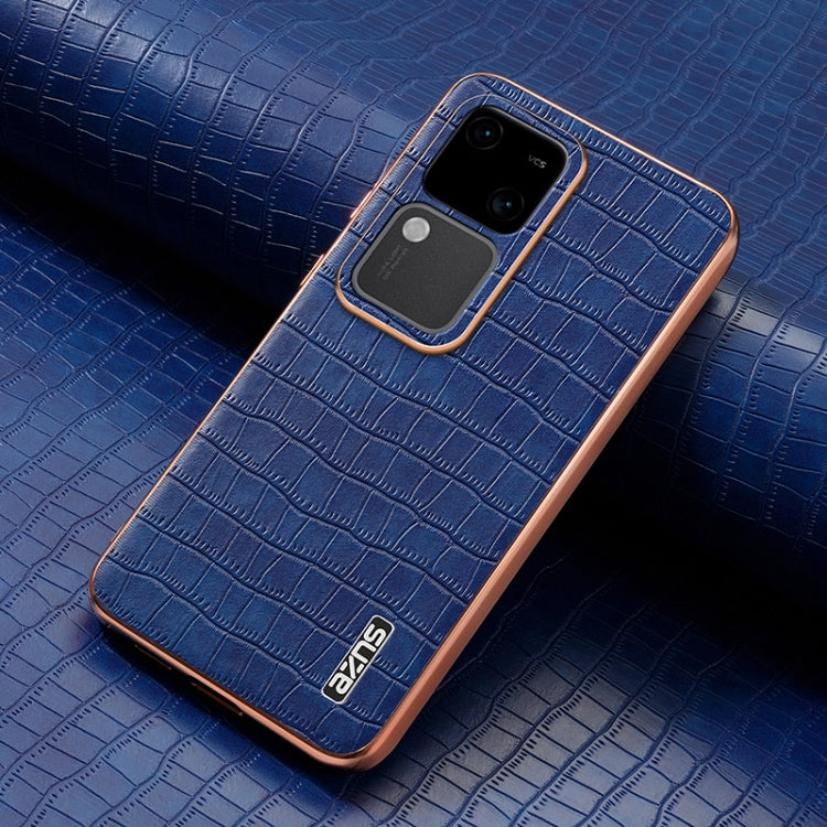 For vivo V30 / V30 Pro AZNS Electroplated Frame Crocodile Texture Full Coverage Phone Case(Blue)