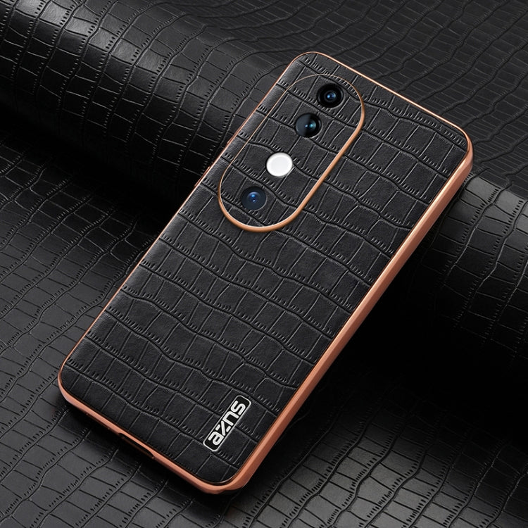 For vivo S19 AZNS Electroplated Frame Crocodile Texture Full Coverage Phone Case(Black)
