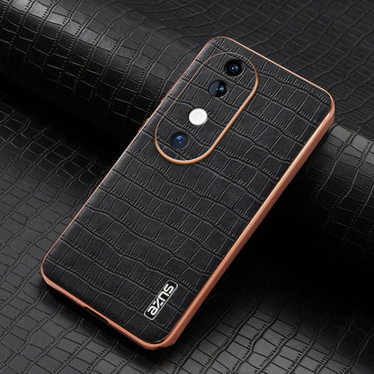 For vivo S19 AZNS Electroplated Frame Crocodile Texture Full Coverage Phone Case(Black)