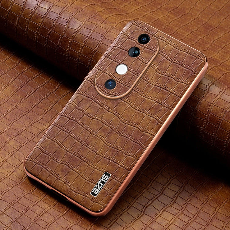 For vivo S19 AZNS Electroplated Frame Crocodile Texture Full Coverage Phone Case(Brown)