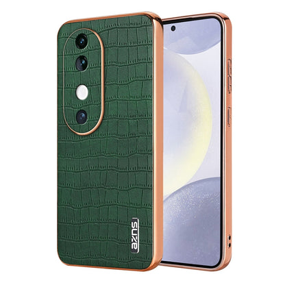 Pour coque de téléphone vivo S19 AZNS avec cadre galvanisé et texture crocodile, couvrance totale (Vert)