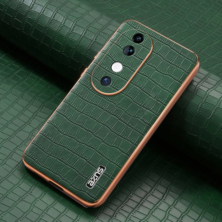 Pour coque de téléphone vivo S19 AZNS avec cadre galvanisé et texture crocodile, couvrance totale (Vert)