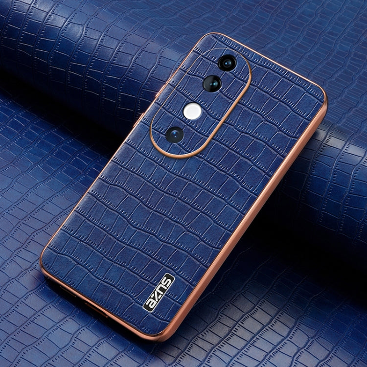 For vivo S19 AZNS Electroplated Frame Crocodile Texture Full Coverage Phone Case(Blue)