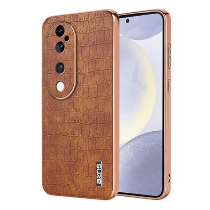 Pour vivo S19 Pro AZNS Coque de téléphone à cadre électroplaqué avec texture crocodile et couverture intégrale (Marron)