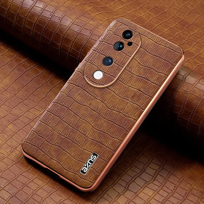 Pour vivo S19 Pro AZNS Coque de téléphone à cadre électroplaqué avec texture crocodile et couverture intégrale (Marron)