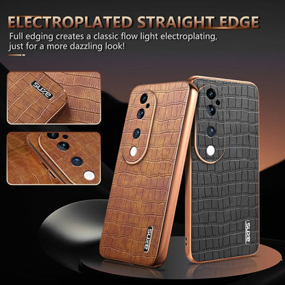 Pour vivo S19 Pro AZNS Coque de téléphone à cadre électroplaqué avec texture crocodile et couverture intégrale (Marron)
