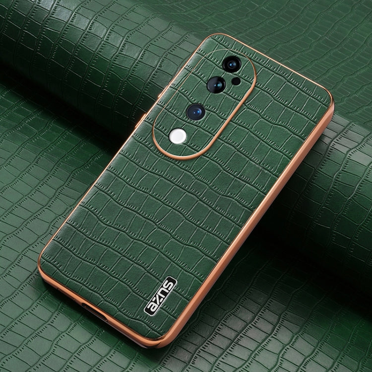 For vivo S19 Pro AZNS Electroplated Frame Crocodile Texture Full Coverage Phone Case(Green)