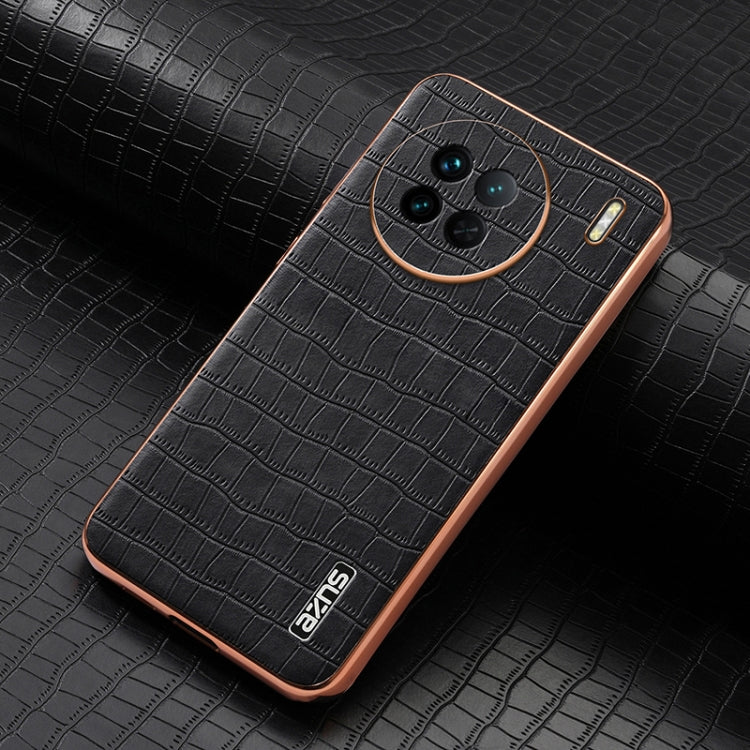 For vivo X90 / X90s AZNS Electroplated Frame Crocodile Texture Full Coverage Phone Case(Black)