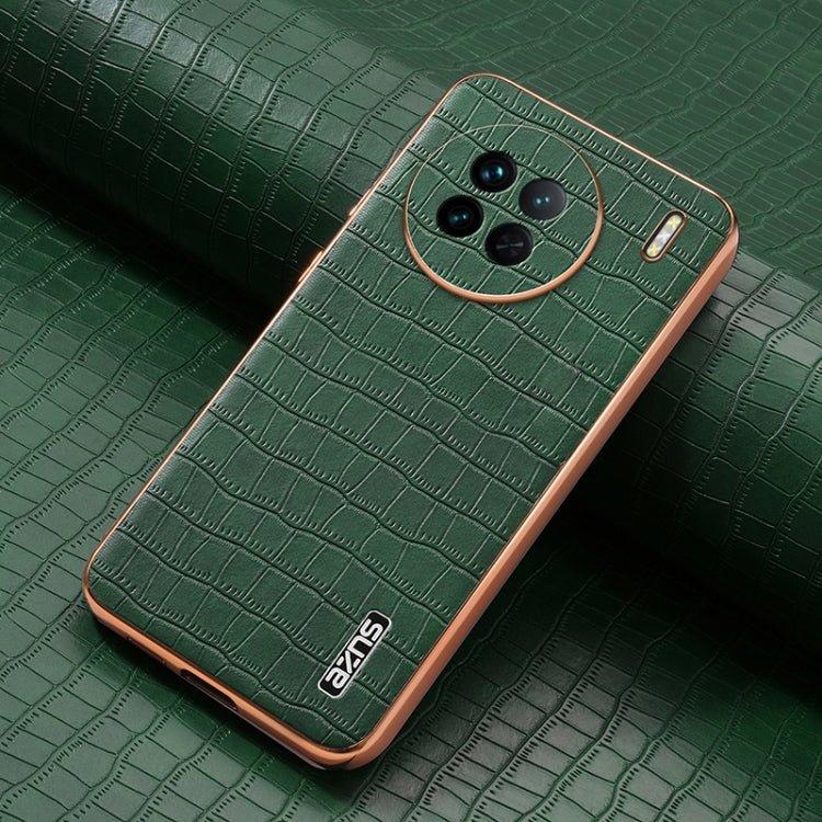 For vivo X90 / X90s AZNS Electroplated Frame Crocodile Texture Full Coverage Phone Case(Green)