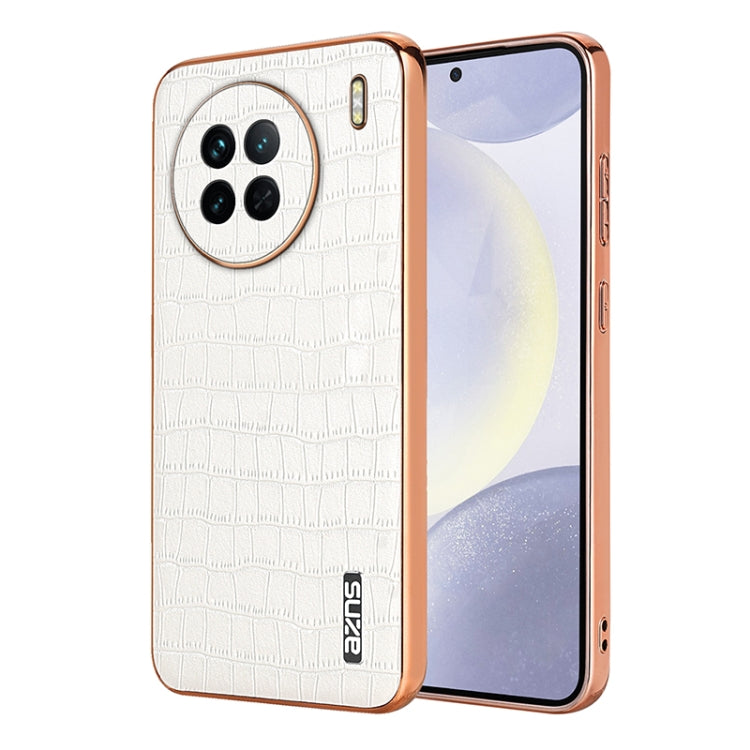 Pour vivo X90 / X90s AZNS Coque de téléphone à couverture complète avec cadre électrolytique et texture crocodile (blanc)