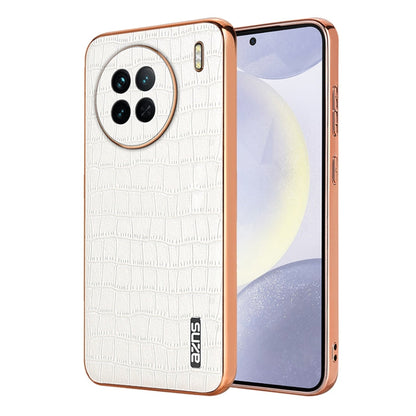 Pour vivo X90 / X90s AZNS Coque de téléphone à couverture complète avec cadre électrolytique et texture crocodile (blanc)