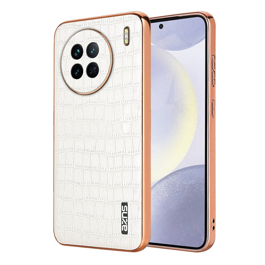 For vivo X90 / X90s AZNS Electroplated Frame Crocodile Texture Full Coverage Phone Case(White)