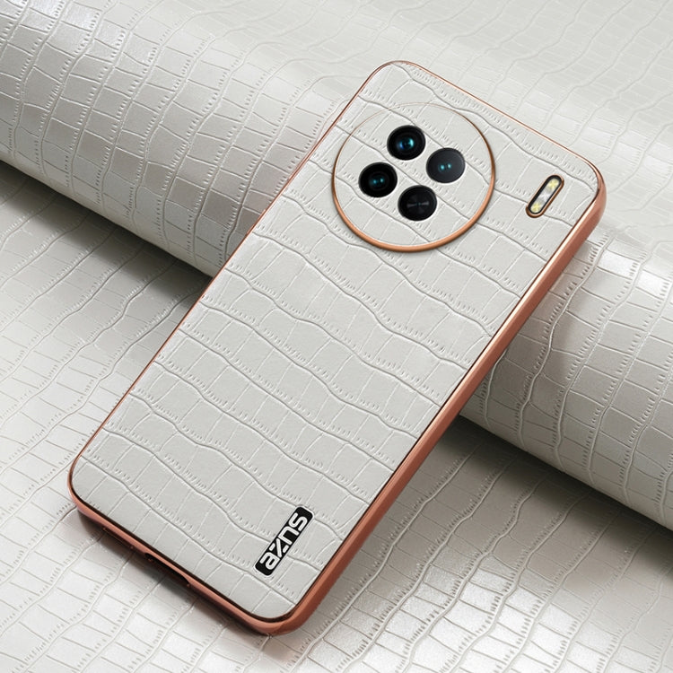 Pour vivo X90 / X90s AZNS Coque de téléphone à couverture complète avec cadre électrolytique et texture crocodile (blanc)