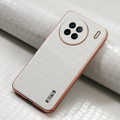 Pour vivo X90 / X90s AZNS Coque de téléphone à couverture complète avec cadre électrolytique et texture crocodile (blanc)