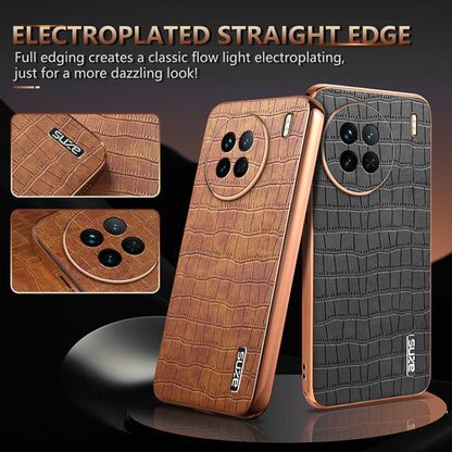 Pour vivo X90 / X90s AZNS Coque de téléphone à couverture complète avec cadre électrolytique et texture crocodile (blanc)
