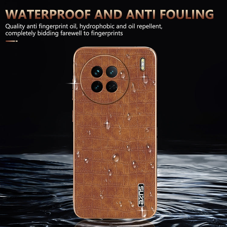 Pour vivo X90 / X90s AZNS Coque de téléphone à couverture complète avec cadre électrolytique et texture crocodile (blanc)