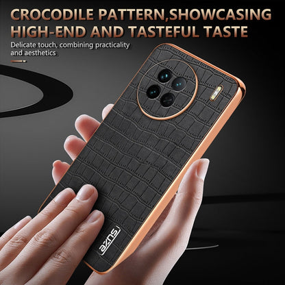 Pour vivo X90 / X90s AZNS Coque de téléphone à couverture complète avec cadre électrolytique et texture crocodile (blanc)