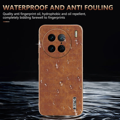 For vivo X90 Pro AZNS Electroplated Frame Crocodile Texture Full Coverage Phone Case(Black)