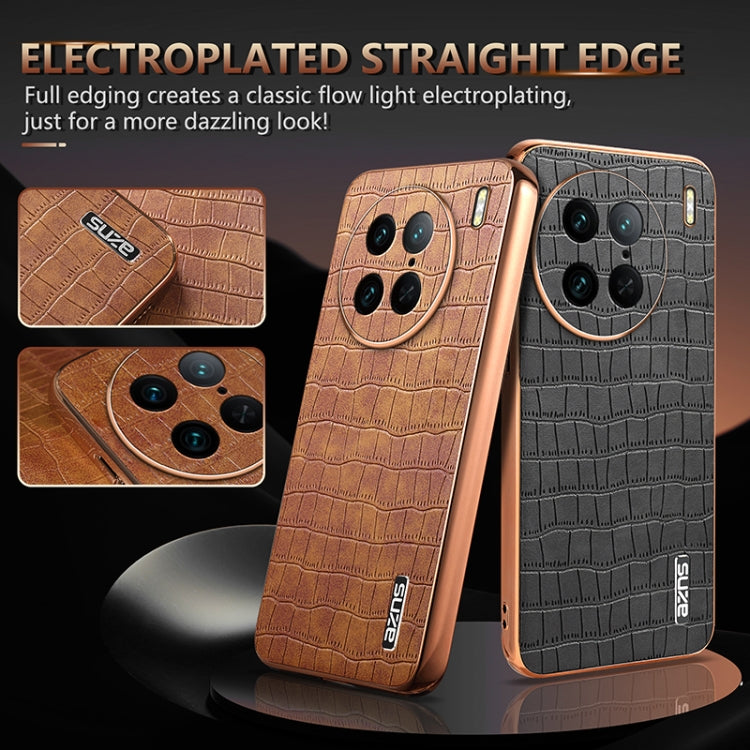 For vivo X90 Pro AZNS Electroplated Frame Crocodile Texture Full Coverage Phone Case(Green)