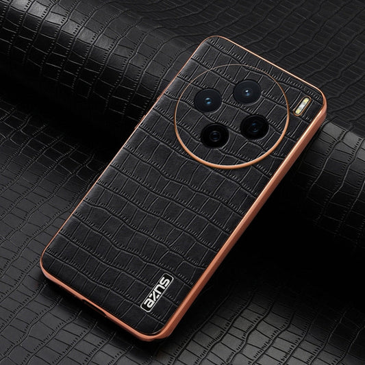 For vivo X200 AZNS Electroplated Frame Crocodile Texture Full Coverage Phone Case(Black)