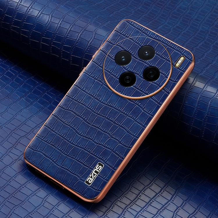 For vivo X200 AZNS Electroplated Frame Crocodile Texture Full Coverage Phone Case(Blue)