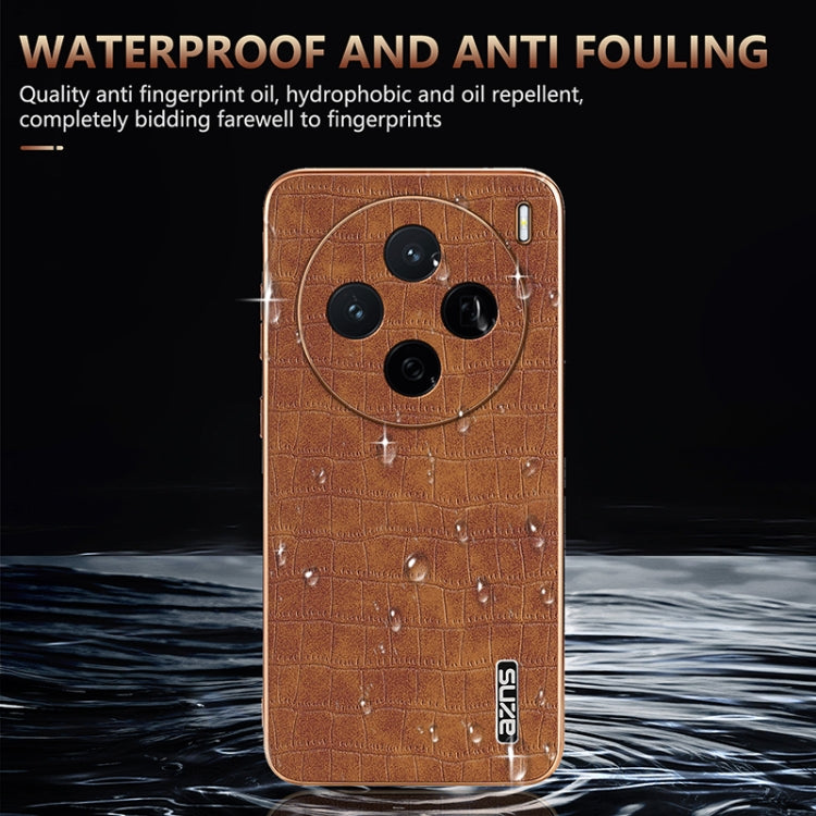 For vivo X200 AZNS Electroplated Frame Crocodile Texture Full Coverage Phone Case(Blue)