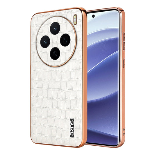 For vivo X200 AZNS Electroplated Frame Crocodile Texture Full Coverage Phone Case(White)