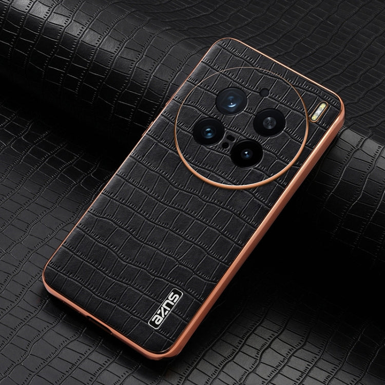 For vivo X200 Pro AZNS Electroplated Frame Crocodile Texture Full Coverage Phone Case(Black)