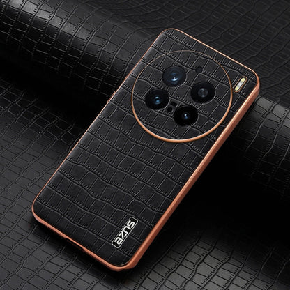 For vivo X200 Pro AZNS Electroplated Frame Crocodile Texture Full Coverage Phone Case(Black)