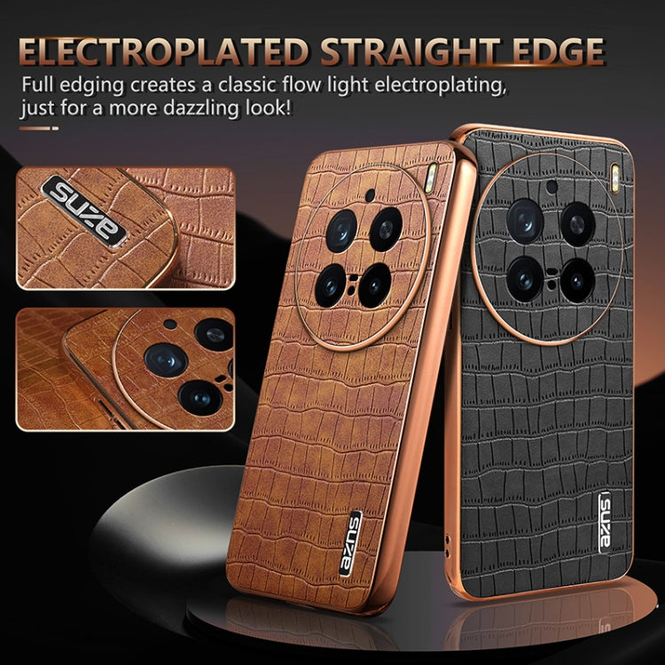 For vivo X200 Pro AZNS Electroplated Frame Crocodile Texture Full Coverage Phone Case(Black)