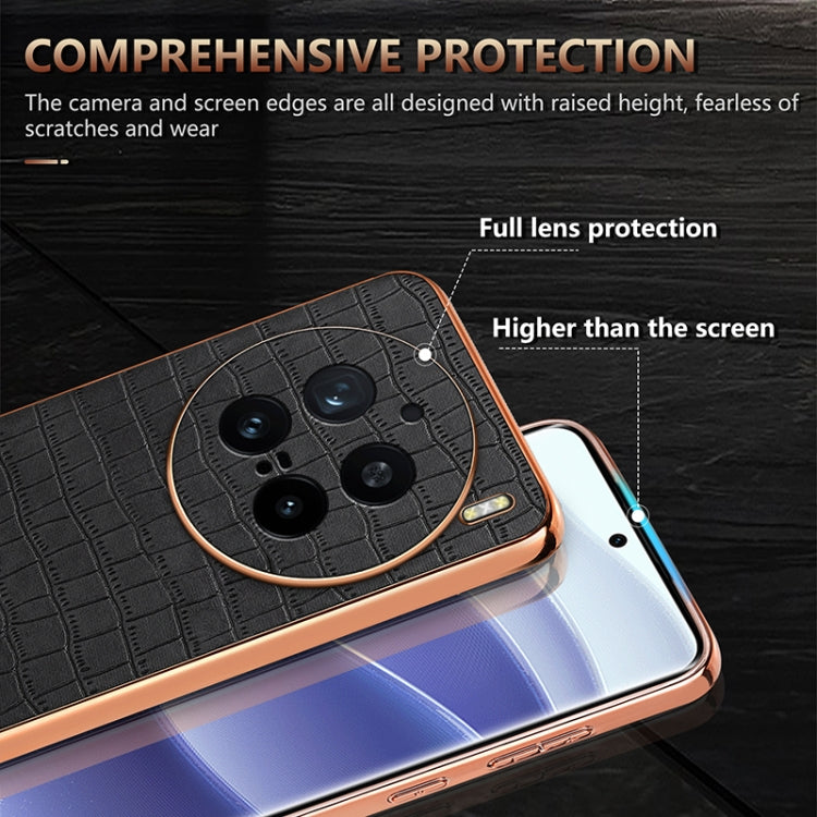 For vivo X200 Pro AZNS Electroplated Frame Crocodile Texture Full Coverage Phone Case(Black)