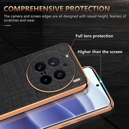 For vivo X200 Pro AZNS Electroplated Frame Crocodile Texture Full Coverage Phone Case(Black)