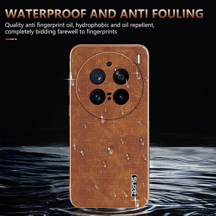 For vivo X200 Pro AZNS Electroplated Frame Crocodile Texture Full Coverage Phone Case(Black)