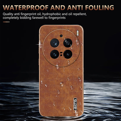 For vivo X200 Pro AZNS Electroplated Frame Crocodile Texture Full Coverage Phone Case(Brown)